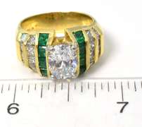 Powerful CZ, Diamond, & Emerald Ring in 18KT Yellow Gold