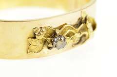 14K Yellow Gold Victorian Rose Cut Diamond Floral Bangle Bracelet