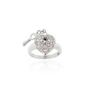 Sterling Silver CZ Heart & Key Filigree Ring