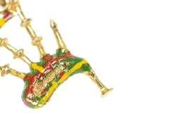9K Yellow Gold Ornate Enamel Scottish Bagpipe Instrument Charm/Pendant