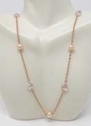 Charming Rose Quartz and Pearl Station Necklace