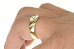 14K Yellow Gold Men's Classic Grooved Diamond Wedding Band Ring