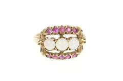 10K Yellow Gold Ornate Victorian Natural Opal Ruby Statement Ring