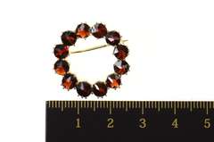 10K Yellow Gold Retro Round Garnet Classic Circle Pin/Brooch