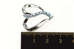 10K White Gold Blue Topaz Wavy Curvy Heart Love Symbol Pendant