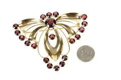 14K Yellow Gold Ornate Syn. Garnet Retro Butterfly Moth Pin/Brooch