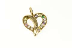 10K Yellow Gold Gem Inset Classic Heart Mother's Day Mom Charm/Pendant