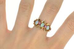 14K Yellow Gold Victorian Natural Opal Ruby Statement Ring
