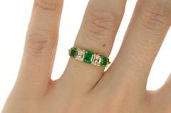 14K Yellow Gold 0.91 Ctw Natural Emerald Diamond Classic Ring