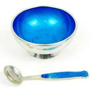 Vintage Denmark MEKA Sterling Enamel Salt Bowl & Spoon