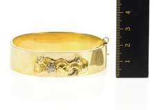 14K Yellow Gold Victorian Rose Cut Diamond Floral Bangle Bracelet
