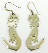 Sterling Silver Stylized Cat Earrings