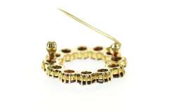 10K Yellow Gold Retro Round Garnet Classic Circle Pin/Brooch