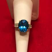 LADIES 14K GOLD, DIAMOND AND BLUE TOPAZ RING