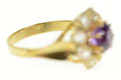 8K Yellow Gold Victorian Syn. Amethyst Rhinestone Halo Ring