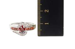 10K White Gold Oval Garnet Bypass CZ Accent Statement Ring
