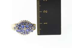 14K Yellow Gold 1.23 Ctw Sapphire Cluster Diamond Statement Ring