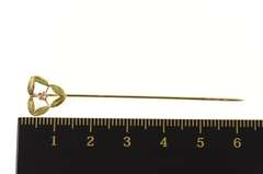 14K Yellow Gold Diamond Inset Etched Ornate Leaf Design Stick Pin
