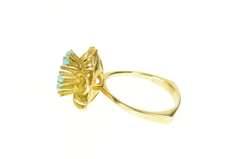 14K Yellow Gold Retro 1940's Turquoise Ornate Leaf Cocktail Ring