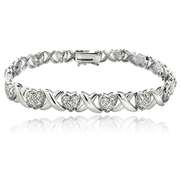 Silver Tone 1/2 Ct Diamond X & Heart Bracelet