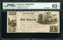 Gem Crisp 1840's $1 John H King Williamsport MD PMG 65 EPQ Tough Note!