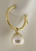 Elegant 14kt Yellow Gold Pearl Dangle Hoop Earrings