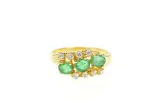 18K Yellow Gold 0.73 Ctw Natural Emerald Diamond Wavy Ring