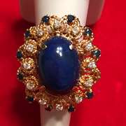LADIES 18K DIAMOND , SAPPHIRE AND BLUE LAPIS RING / BROOCH