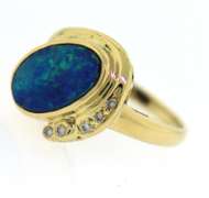 Formal 18kt Boulder Opal and Diamond Ring