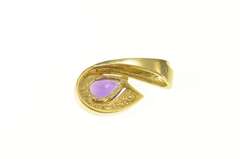 14K Yellow Gold Pear Amethyst Diamond Accent Wave Loop Pendant