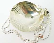 Huge Sterling Silver Shell Pendant & Chain