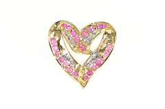 14K Yellow Gold Ruby Diamond Classic Curvy Heart Pendant