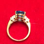 LADIES 14K GOLD, DIAMOND AND BLUE TOPAZ RING
