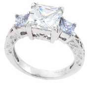Sterling Silver Lavender & Clear CZ Filigree Square Ring