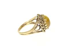 10K Yellow Gold Oval Tiger's Eye Cabochon Retro Statement Ring