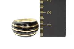 10K Yellow Gold Carved Black Onyx Domed Striped Statement Ring