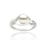 Sterling Silver Diamond Accent Freshwater Cultured Pearl Double Loop Twist Ring