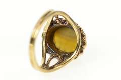 10K Yellow Gold Oval Tiger's Eye Cabochon Retro Statement Ring