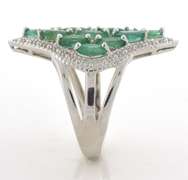 Entrancing 3.48CTW Emerald Cluster Ring in Platinum-Plated Silver