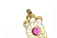 10K Yellow Gold Victorian Seed Pearl Syn. Ruby Ornate Drop Pendant