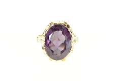 14K Yellow Gold Oval Amethyst Retro Statement Cocktail Ring