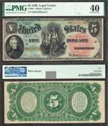 $5 1869 Legal Tender Fr. 64, Woodchopper=Rainbow=PMG XF 40
