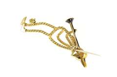 18K Yellow Gold Retro Enamel Clarinet Musician Statement Pin/Brooch