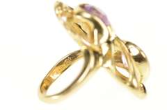 14K Yellow Gold Pink Topaz Ornate Wavy Statement Cocktail Ring