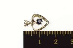 14K White Gold Round Sapphire Inset Classic Heart Symbol Pendant