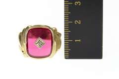 10K Yellow Gold Men's Retro Syn. Ruby Diamond Statement Ring