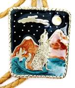 Enameled Wolf & Moon Bolo