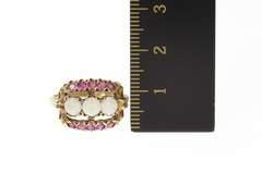 10K Yellow Gold Ornate Victorian Natural Opal Ruby Statement Ring