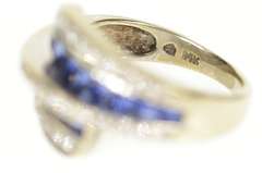 14K White Gold 0.96 Ctw Princess Sapphire Diamond Bypass Ring