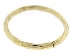 Simple 14kt YG Twist Motif Hinged Bangle Bracelet